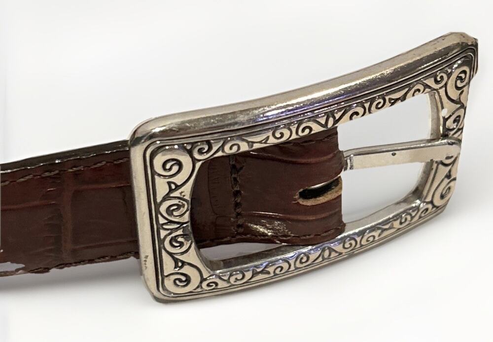 Brighton Belt Reversible Brown & Black Crocodile Size ML 32 Leather 1" EUC
